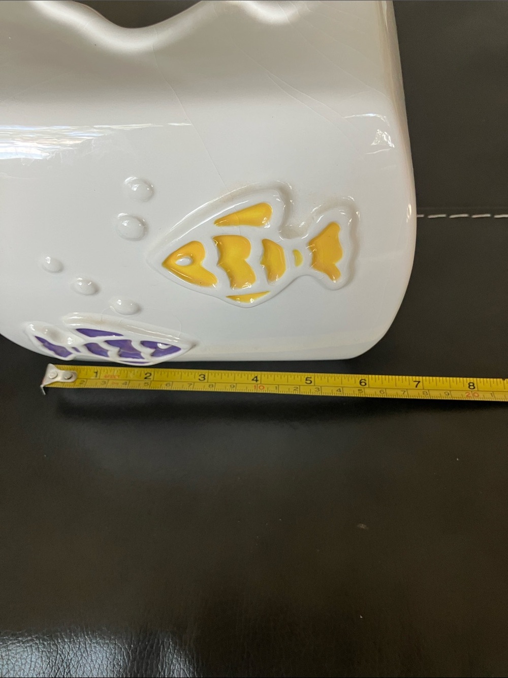 Kohl's White Ceramic Tissue Box Cover with Yellow & Purple Fish - Picture 7 of 8